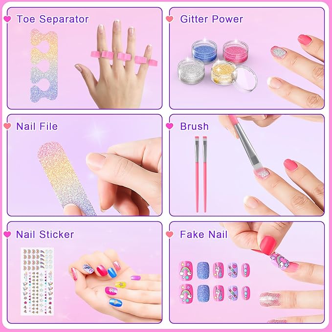 Kids Nail Polish Set for Girls, Non-Toxic Quick Dry Nail Art Salon Kit with Nail Dryer and Peelable Nail Polish,Ideal Gift Toys for Girls Age 3-12