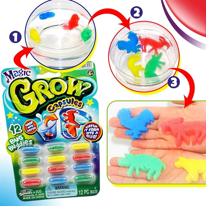 JaRu Magic Grow Capsules, (2 Packs 24 Capsules Assorted). Water Growing Animals Capsules. Great Party Favor Kids Toy. Plus 1 Sticker 305-2s