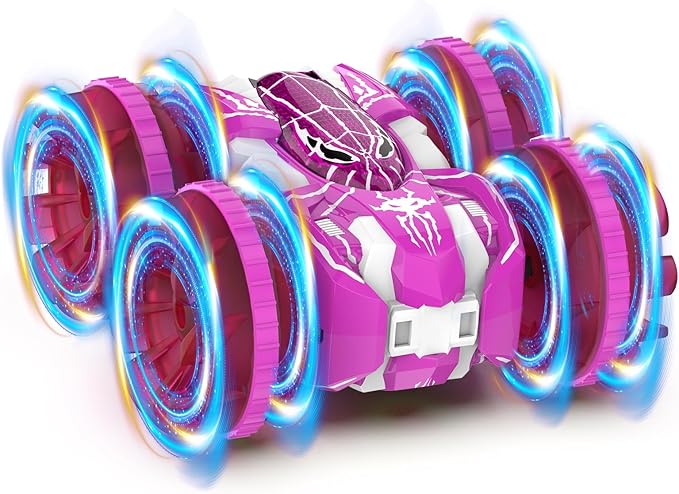 Waterproof Remote Control Car，4WD Amphibious 2.4 GHz RC Car Remote Control Boat，360°Rotation RC Stunt with LED Lights，Boys Girls Gifts All Terrain Water Beach Pool Toy Pink