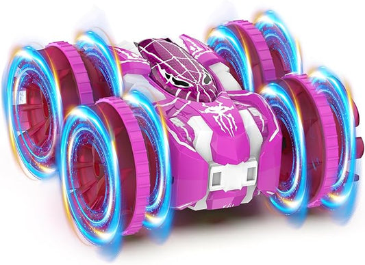 Waterproof Remote Control Car，4WD Amphibious 2.4 GHz RC Car Remote Control Boat，360°Rotation RC Stunt with LED Lights，Boys Girls Gifts All Terrain Water Beach Pool Toy Pink