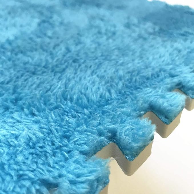 Interlocking Carpet Shaggy Soft EVA Foam Mats Fluffy Area Rugs Protective Floor Tiles Exercise Play Mat for Children Kids Room Home Parlor Bedroom (12 pcs, Blue)