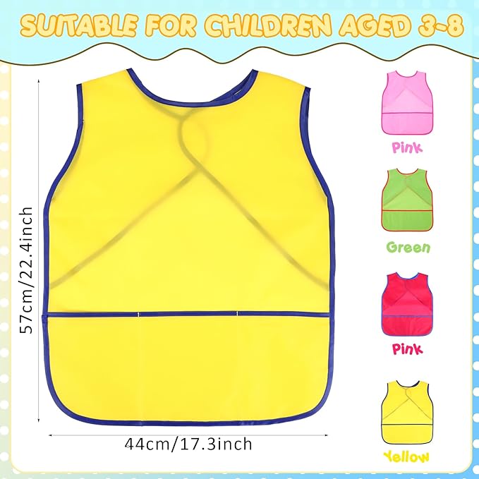 12 Pcs Art Smock for Kids Waterproof Painting Aprons Sleeveless Children with Pockets Age 3 to 8 Paint Craft Activity
