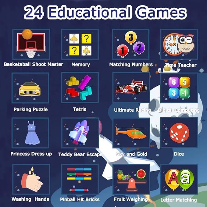 Kids Game Smart Watch for Kids with 24 Puzzle Games HD Touchscreen Camera Music Player Pedometer Alarm Clock Calculator Flashlight 12/24hr Kids Watch Gift for 4-12 Year Old Boys Toys for Kids