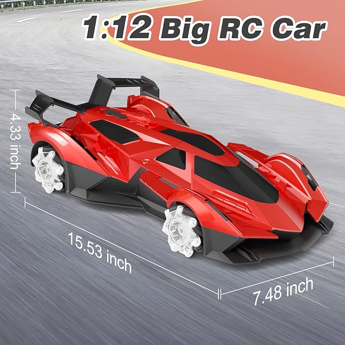SASBSC Lambo Remote Control Car for Boys 4-7 8-12 Drift Rc Cars with 360° Rotation, Spray, Music & Lights 1:12 Rechargeable Rc Car Toys 10-12km/h Sport Race Toy Cars Gifts for Kids (Red)