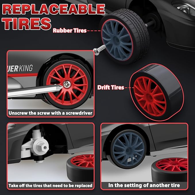 RC Drift Cars, Remote Control Car 2.4Ghz 1:24 Scale 4WD RC Sport Racing Cars Rechargeable High Speed Drifting Car for Boys Girls Vehicle Racing Hobby with Led Light (Black)