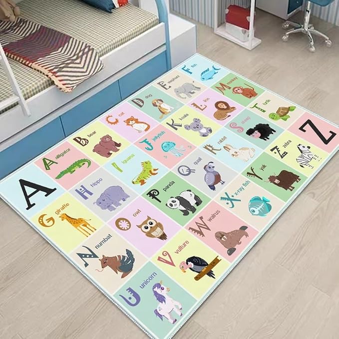 ABC Alphabet Rug Carpet for Kids, Educational Area Rugs for Classroom, Alphabet Animal Play Mat for Playroom and Bedroom (47x71In)