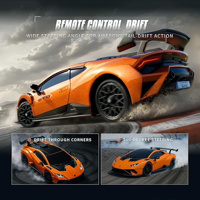 Lamborghini Remote Control Car for Boys 4-7, 1:18 Scale Official Licensed Lamborghini Toy Car, 2.4Ghz RC Drift Car Toys for Adults Boys 8-12 Kids Birthday Gift Ideas, Drift Race Cars (Orange)