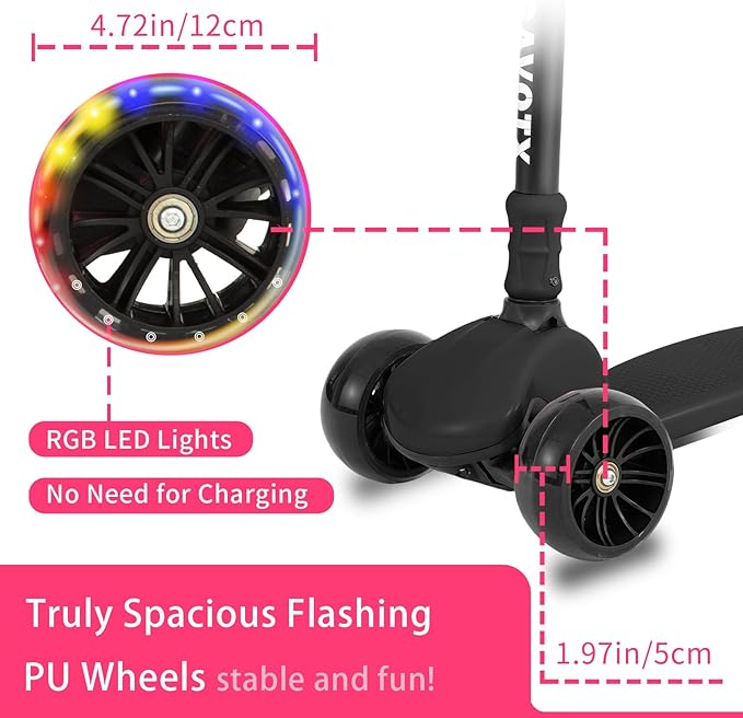 Kids & Adults Kick Scooter – 2 or 3 Wheel Options (LED on 3-Wheel) for Outdoor Fun & Commuting, Foldable and Portable, Adjustable Handle, Anti-Slip Deck (Ages 3 to Adult),Birthday Gift