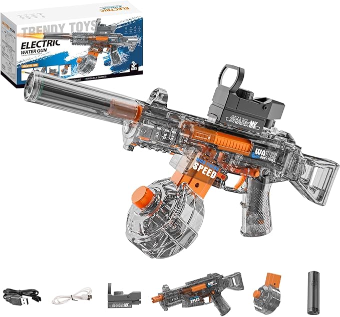 Electric Water Gun for Adults Kids, Automatic Squirt Watergun Pistol with Led Lights, Summer Outdoor Pool Beach Party Toys, UMP45 Black