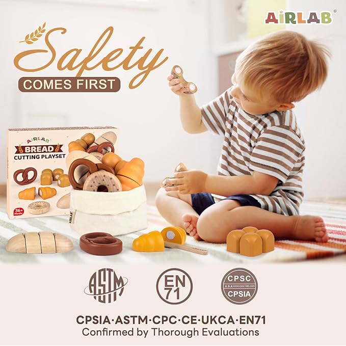 Wooden Play Food Bakery Toy Sets for Kids Kitchen Grocery Pretend Food Accessories Playsets for Toddler 1-3 Ages 4-8 Birthday Gift for Boys Girls Educational Toys