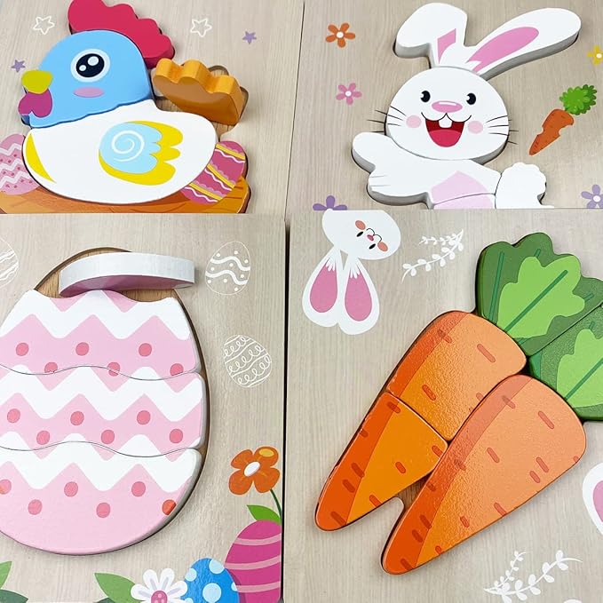 Anditoy 4 Pack Easter Wooden Puzzles for Kids Toddlers Easter Toys Easter Basket Stuffers Gifts Party Favors