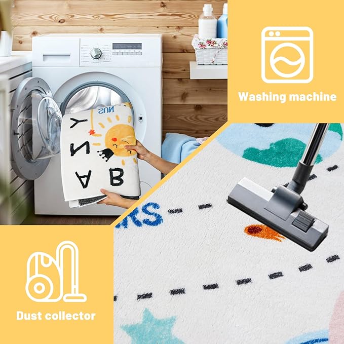Soft ABC Kids Rug,59x78 in Washable Large Classroom Rug,Non-Slip Educational Nursery Rug,Solar System Kids Room Rug for Classroom Playroom Bedroom Kids Room Decor