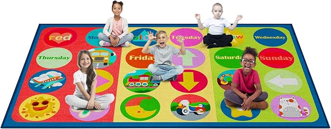 Classroom Rug 7'5"x13' Classroom Carpet for Preschool Education Daycare Rug Kids Playroom Carpet for Elementary, Kids Room