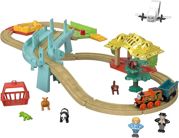 Thomas & Friends Wood Big World Adventures Set with Train Engine, Figures, a Vehicle and Accessories