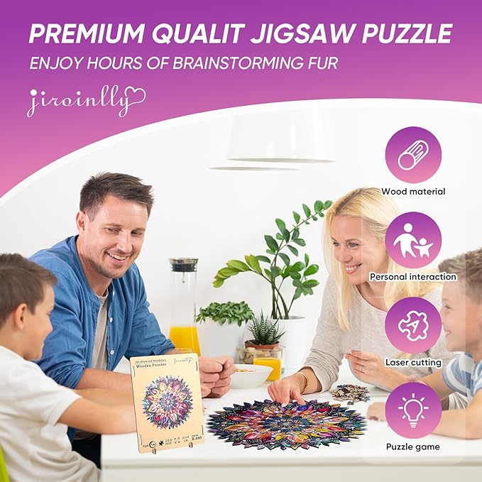 Wooden Jigsaw Puzzles - Diamond Mandala Wooden Puzzles for Adults, 500 Pcs King Size 16.7'' x 16.7'', Luxurious Shaped Wood Puzzle, Beautiful Package, Best Gift for Adults and Kids, Family Game
