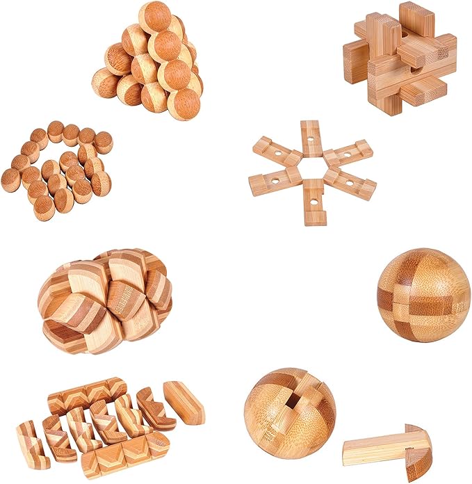 18 Pack Wooden Brain Teaser Puzzles Stress Relief Sensory Toys Wooden Burr Puzzles Brain Teaser Puzzle with Gift Packing Box Magic Puzzle Games Toy for Kids and Adults by AHYUAN (Bamboo)