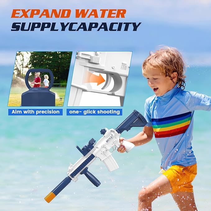 Electric Water Gun for Kids Adults,Water Blaster Squirt Guns with Light,Range up to 32ft,Summer Outdoor Beach Swimming Pool Party Toys Gifts for Boys Girls Ages 8 9 10 11 12 13 14 (White Blue)