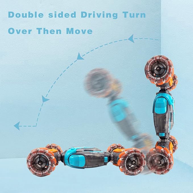 Remote Control Twist Car Gesture Sensing RC Stunt Cars 360°Rotation 4WD Toys Car for Kids Age 7-14 Year Old Transform Car with Lights Music for Boys Girls Birthday Xmas Gifts (Blue/Orange)