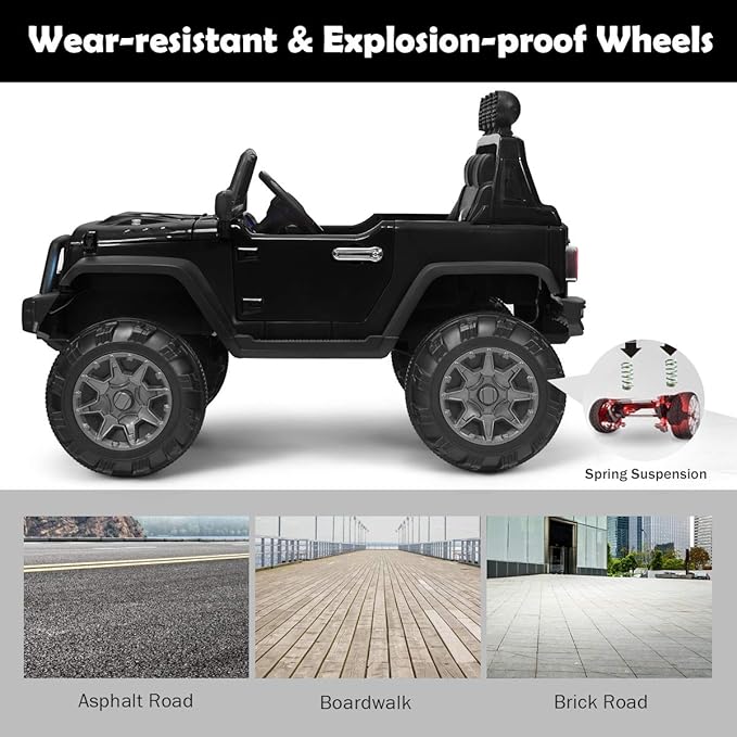 Costzon Ride on Car, 12V Battery Powered Electric Vehicle w/Parent Remote Control, Spring Suspension, Storage, 3 Speeds, LED Light, MP3, Music, USB & AUX Port, Electric Car for Kids (Black)