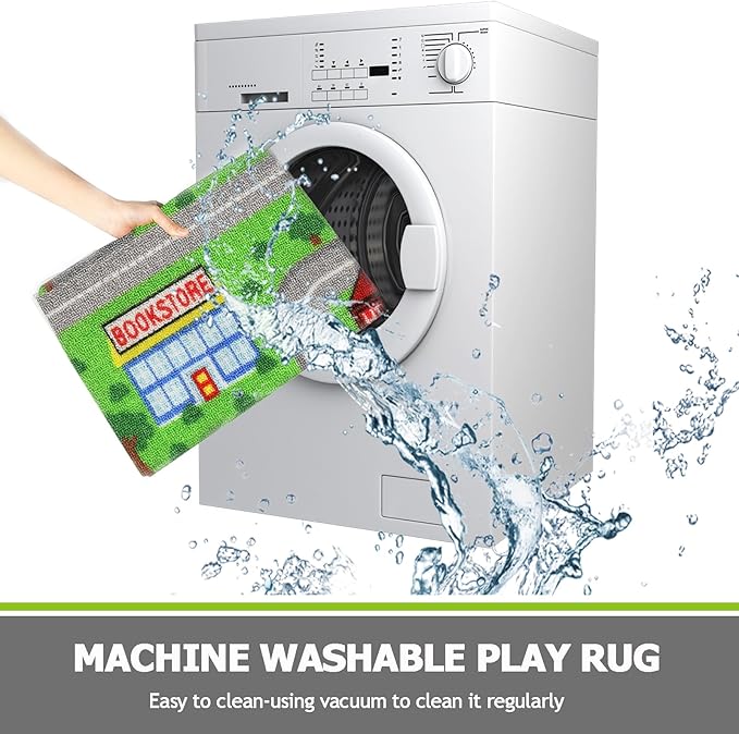 Capslpad Green Car Road Kid Rug Carpet Playmat for Playoom Traffic Road Kids Play Mat for Toddler Non Slip Washable City Map Race Track Carpet Rug for Kids Room Bedroom Nursery Room Decor,5'x2.7'