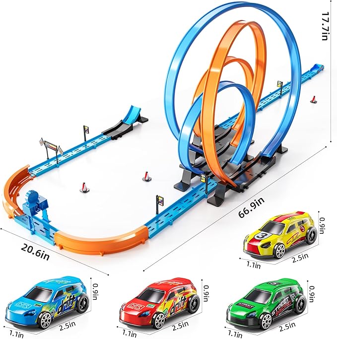 Car Race Track Sets for Kids 3 4 5 6 7 8 9 Years Old - Toy Car Track Set for Boys 3-5 6-8 8-12, Racing Game with 4 Small Cars, Boys Toy, Gifts for Boys Girls 3-8