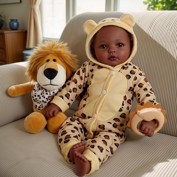 BABESIDE Adorable Lifelike Black Baby Doll - 17" Handmade Realistic African American Baby Dolls with Premium Outfit & Accessories Pretend Play Gift for Toddlers Age 3+