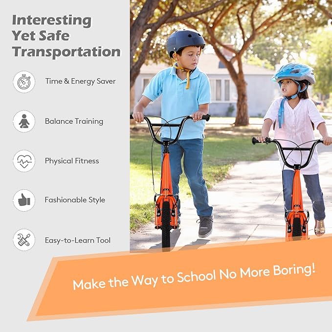 Goplus Youth Kick Scooter, Kids Kick Scooter W/ 12-Inch Air Filled Wheels, Carbon Steel Frame, Adjustable Handlebar, Front and Rear Dual Brakes, Ride On Toys for Adults Teens 8+