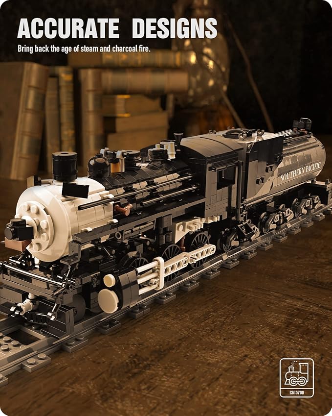 Nifeliz CN5700 Steam Train Building Kit and Engineering Toy, Collectible Steam Locomotive Display Set, 1：38 Scale Model Train Building Kit with Train Tracks, Top Present for Train Lovers (1136 PCS)