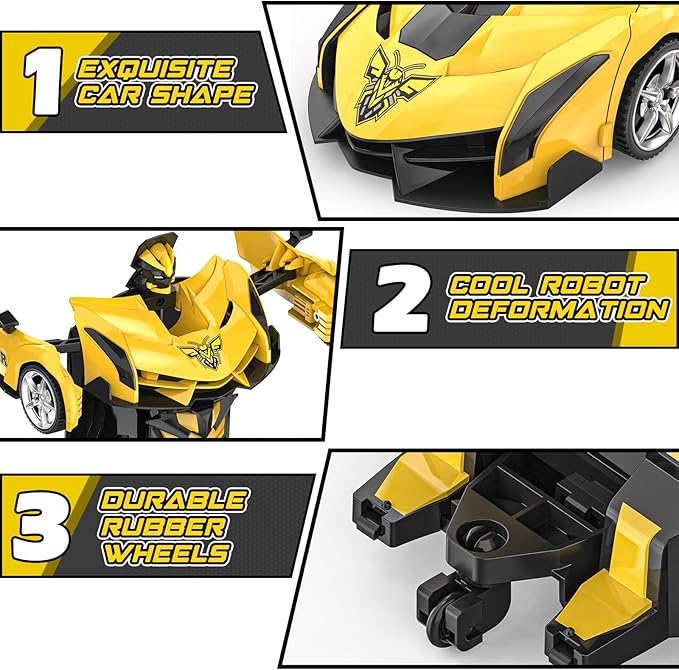 BLUEJAY Transform Rc Cars for Boys 4-7 8-12, 2.4Ghz Remote Control Car 1:18 Scale Transforming Robot, One-Button Deformation 360° Rotation Car Toy Gifts for Boys 3-5 (Bee)