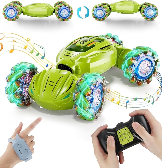 Remote Control Gesture Sensor Car, 2.4Ghz 4WD Hand Controlled RC Car, Gesture Rc Stunt Car with Light & Music, 360° Spins All Terrains Hand Controlled Car Toys for Age 8+, Birthday Gifts for Kids