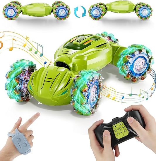 Remote Control Gesture Sensor Car, 2.4Ghz 4WD Hand Controlled RC Car, Gesture Rc Stunt Car with Light & Music, 360° Spins All Terrains Hand Controlled Car Toys for Age 8+, Birthday Gifts for Kids