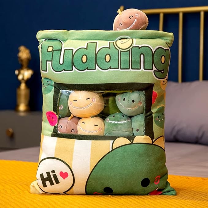 ARELUX Cute Dinosaur Plush Pudding Pillow:Snack Pillow Toys Bag Removable Stuffed Animal 8Pcs Sets Creative Plush,Soft Dino Plushie Throw Pillow,Dolls Friends Family Member