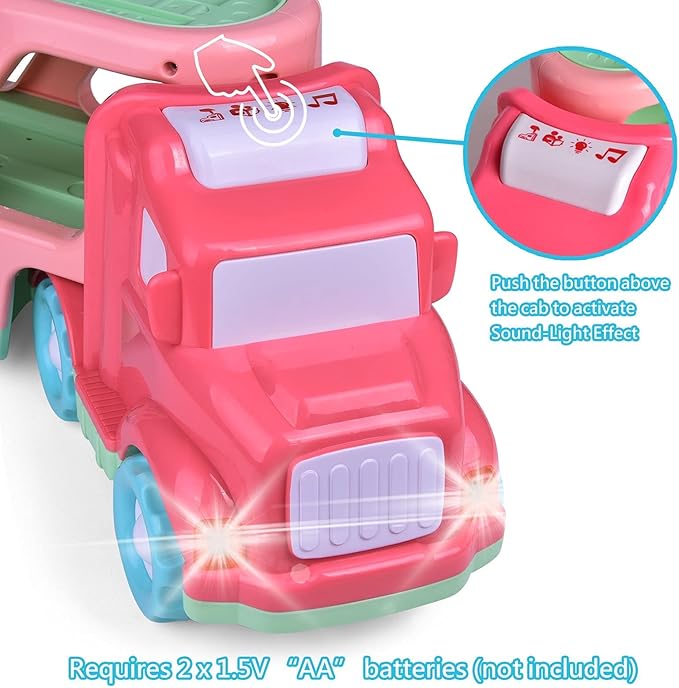 Fun Little Toys Truck Toys for Kids 2-4, Kids Toys Girls Age 2 3 4 5, Toddler Princess Girl Toys Carrier Truck with Cars and Planes, Toddler Birthday Gifts with Music & Lights for 2 3 4 5 Year Girls