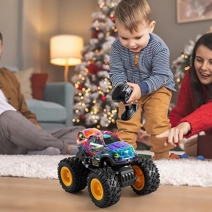 Remote Control Monster Truck Toys with Led Light Monster Truck Remote Control Car Rechargeable RC Monster Truck All Terrain for RC Truck Monster Trucks for Boys, Monster Truck Toys for Kids