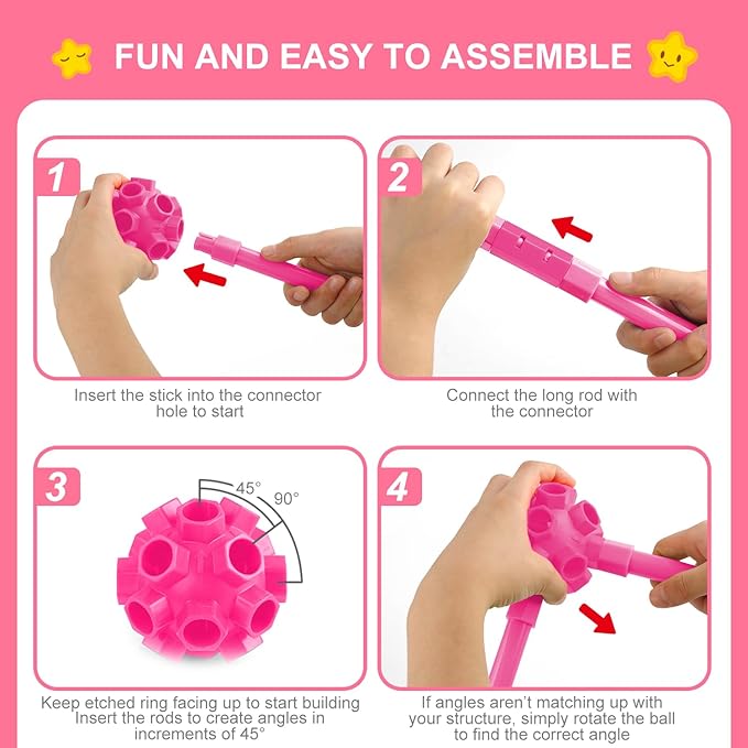 SpringFlower Fort Building Kit for Kids,STEM Construction Toys, Educational Gift for 3 4 5 6 7 8 9 10 11 12 Years Old Boys and Girls,Ultimate Creative Set for Indoor & Outdoors Activity,140 Pcs,Pink