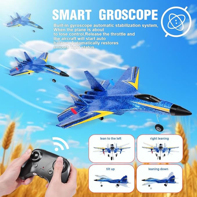 Su-27 RC Airplane,2.4GHz 2 Channel Remote Control Plane with Gyro Night Lights and 2 Batteries, Easy to Fly for Adults, Beginners and Kids Toy