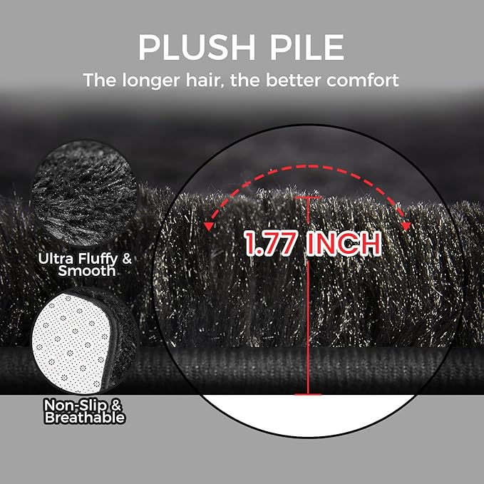 Ultra Soft Rug for Living Room, 3X5 Fluffy Shag Area Rug for Bedroom, Modern Shaggy Carpets Fuzzy Rug for Teens Dorm Nursery Home Decor Aesthetic, Upgrade Anti-Skid Durable, Black