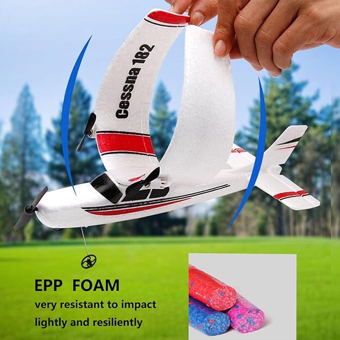 RC Plane 2.4Ghz 2 Channels EPP Foam Remote Control Airplane Radio Control Cessna Aircraft Easy to Fly RC Glider Toys for Kids, Boys and Beginners with 3 Batteries