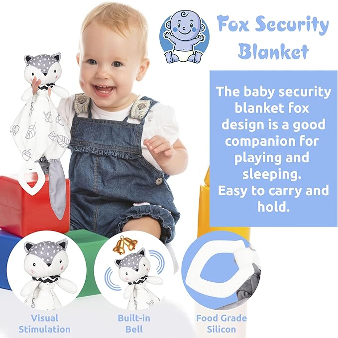 Newborn Baby Gift Set | Baby Gift Basket | Newborn Blanket, Wooden Teether, Security Blanket, Cap, Baby Bibs, Socks & Greeting Card (Blue)