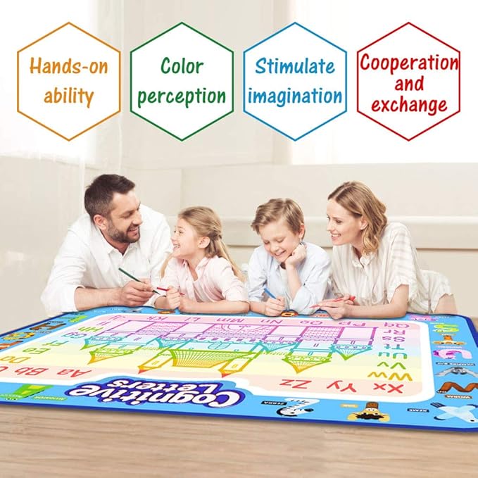 Jasonwell Aqua Water Doodle Mat 40 X 32 Inches Large Magic Drawing Doodling Mat Coloring Mat Educational Toys Christmas Birthday Gifts for Kids Toddler Boys Girls Age 2 3 4 5 6 7 8 Year Old (Alphabet)