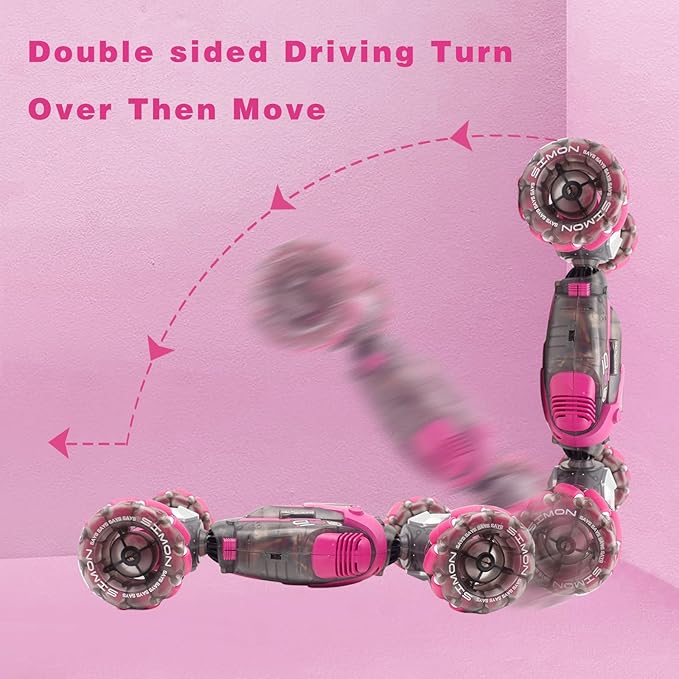 Remote Control Twist Car Gesture Sensing RC Stunt Cars 360°Rotation 4WD Toys Car for Kids Age 7-14 Year Old Transform Car with Lights Music for Boys Girls Birthday Xmas Gifts (Pink)
