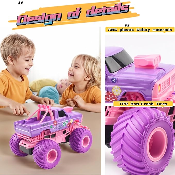 Remote Control Car, All - Terrain RC Off - Road Truck, 1:16 Scale Hobby Monster Truck Toys 2.4GHz Vehicles Gifts,Remote Control Car for Girls Age 6-8-12, Pink and Purple