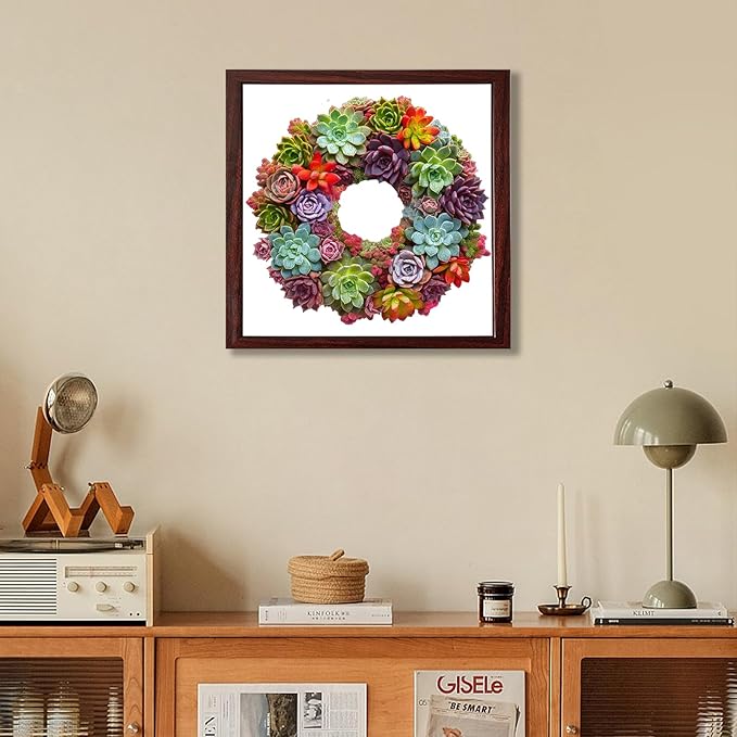 Succulent Garland Wooden Puzzles for Adults, 200 Pieces Mandala Jigsaw Puzzles, Unique Shaped Medium Size Wood Puzzle Gift for Kids, Family Game 11.3'' x 10.5''