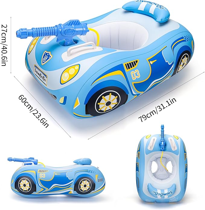 Swimbobo Toddler Pool Float Pink Inflatable Airplane Car Baby Swim Float with Water Gun and Safety Seat Pool Toys for Kids 3+ Years Old