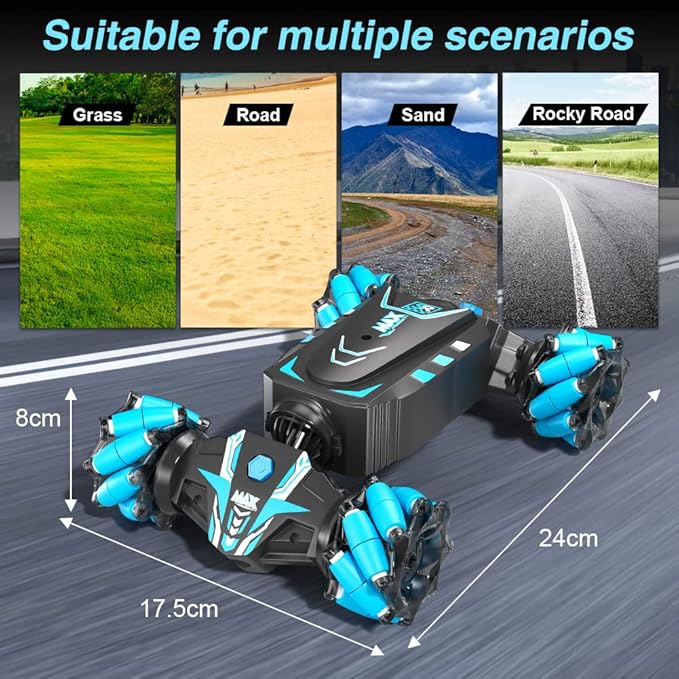 Axirata Remote Control Car Hand Controlled Gesture RC Stunt Car with Spray & Lights & Music for Kids 6-13 Year Old, 4WD 2.4GHz Off-Road 360° Rotation Toy Car Gift for Boys Girls