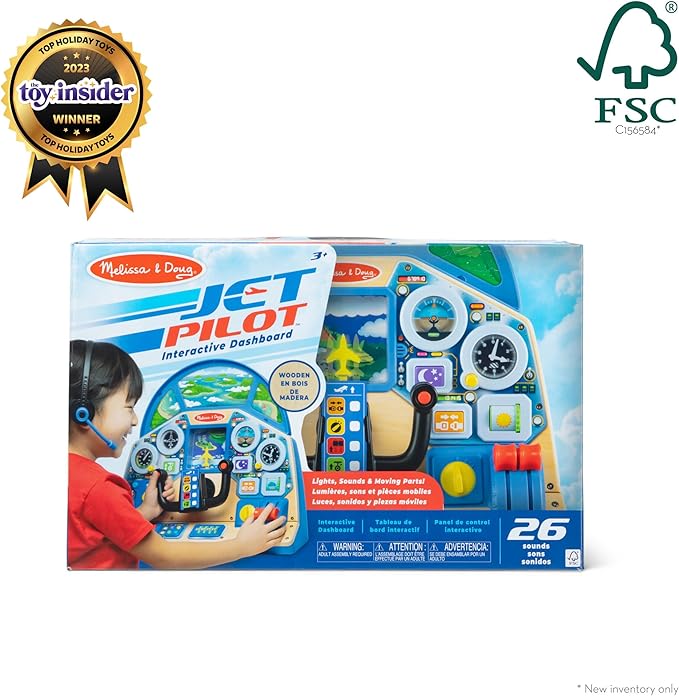 Melissa & Doug Jet Pilot Interactive Dashboard Wooden Toy for Boys and Girls Ages 3+ - FSC Certified