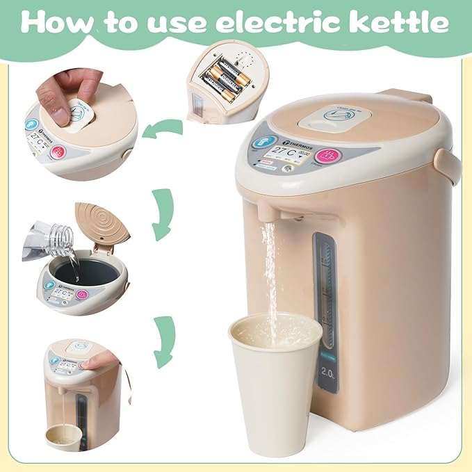 Kitchen Appliances Toy for Kids Kitchen Pretend Play Toy Play Kitchen Set with Coffee Maker Blender Espresso Machine Water Dispenser Toaster Mixer Realistic Sounds for Boys Girls 3+