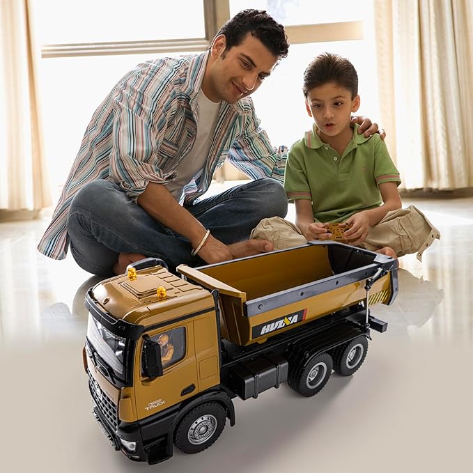 RC Dump Truck Toy, 10CH Remote Control Dump Truck for Boys, Heavy Duty Metal Construction Vehicles, 7KG+ Load Capacity, Birthday Gifts Ideas for Kids Adults, 1/14 Scale Trucks (with Gift)