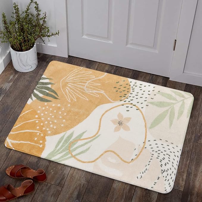 Lahome Boho Washable Kitchen Rug - 2x3 Small Non-Slip Entry Rugs for Inside House Soft Throw Area Rugs for Bedroom Botanical Print Floor Doormat Carpet for Bathroom Entryway Laundry Room Kids Room