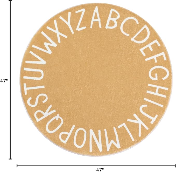 Topotdor Round Kids Play Rug Alphabet Nursery Area Rug Extra Large Soft Crawling Play Mat for Children Toddlers Bedroom (47 inch, Brown)